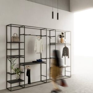 Ladenbau-Regalwand CAGE L.360xT.45xH.270cm, schwarz