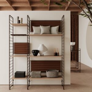 Ladenbau-Regalwand WIRE L.180xT.48xH.260cm, schwarz/Holz