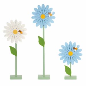 Filz Blumen 3-tlg.,H:48+74+93 cm, hellblau/weiß