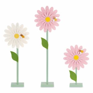 Filz Blumen 3-tlg.,H:48+74+93 cm, rosa/weiß